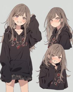 お洒落なブラックパーカー女子１