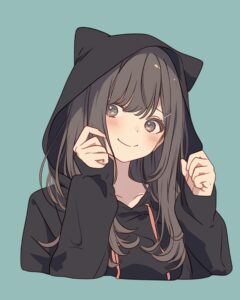 猫耳ブラックパーカー女子１