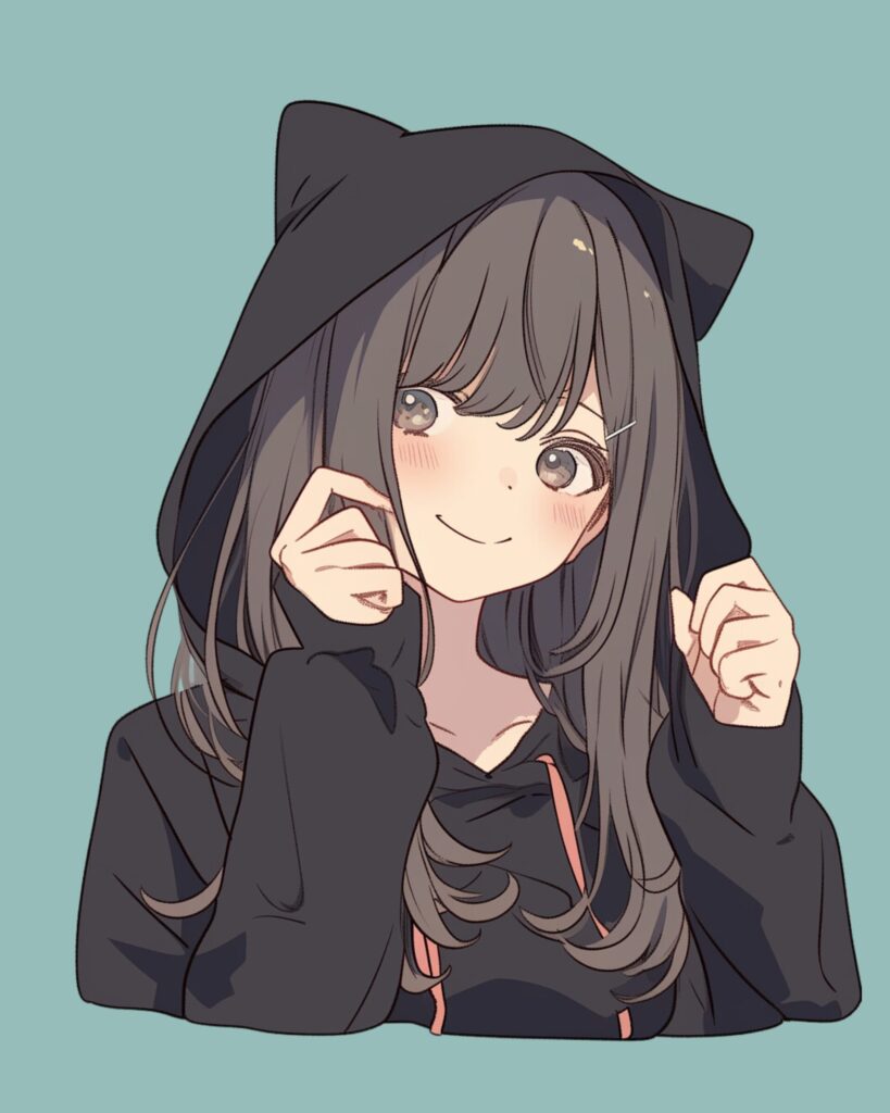 猫耳ブラックパーカー女子１