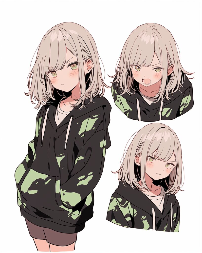 緑黒パーカー女子１