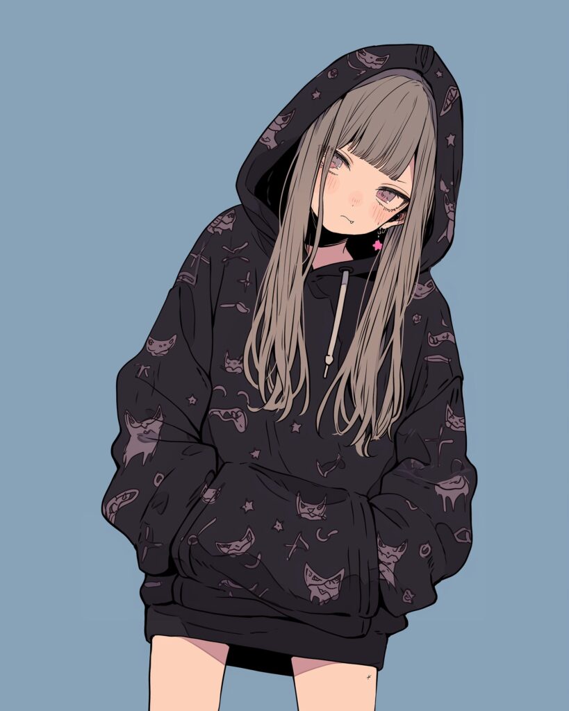 紫黒パーカー女子１