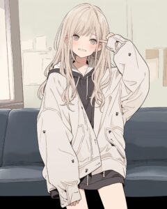 ホワイトパーカー女子１