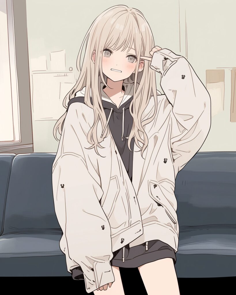ホワイトパーカー女子１