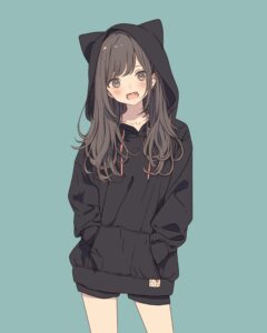 猫耳ブラックパーカー女子１