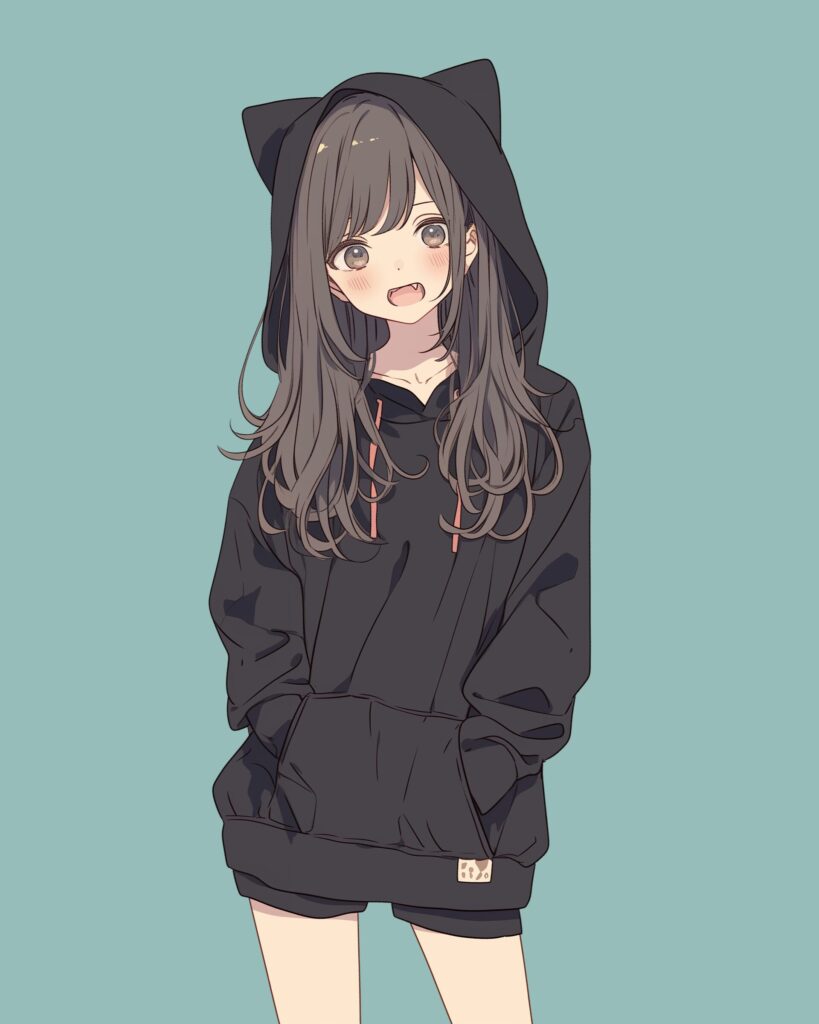 猫耳ブラックパーカー女子１