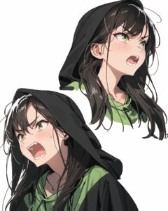 緑黒パーカー女子０