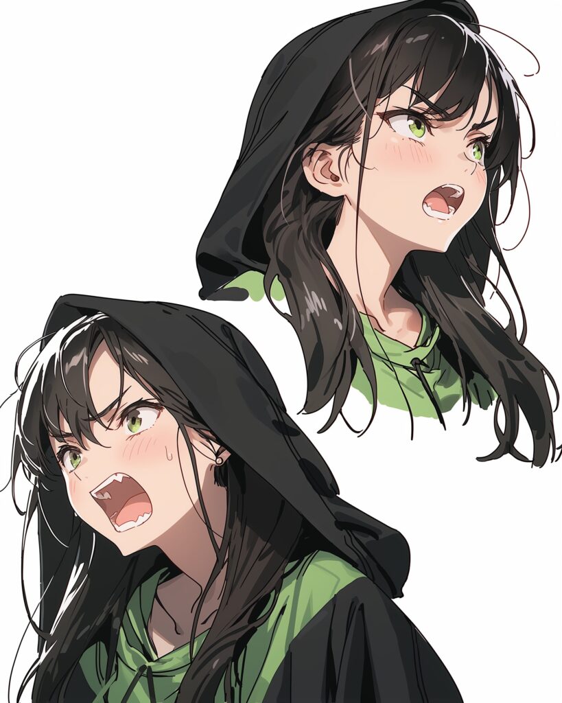 緑黒パーカー女子０