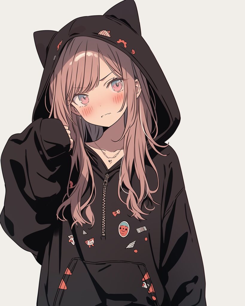 猫耳ブラックパーカー女子０