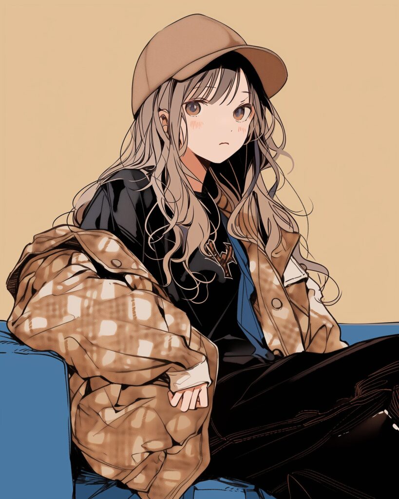 ベージュ和柄ファッション女子０
