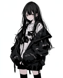 お洒落なブラックパーカー女子０