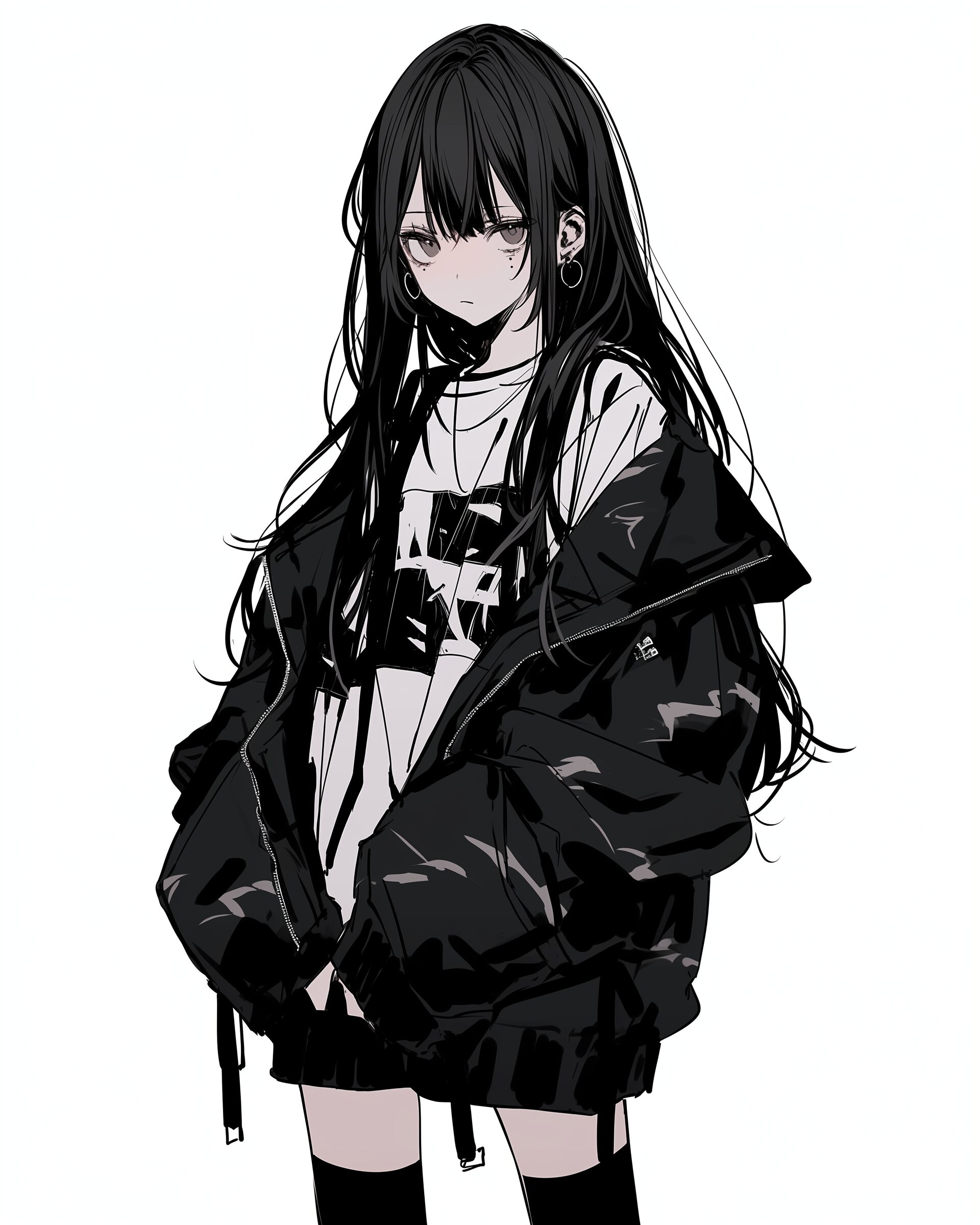 お洒落なブラックパーカー女子0