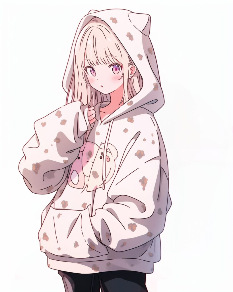 表情豊かなピンクパーカー女子０
