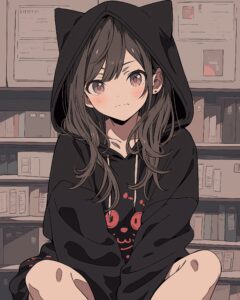 猫耳ブラックパーカー女子０
