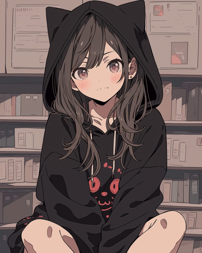 猫耳ブラックパーカー女子０