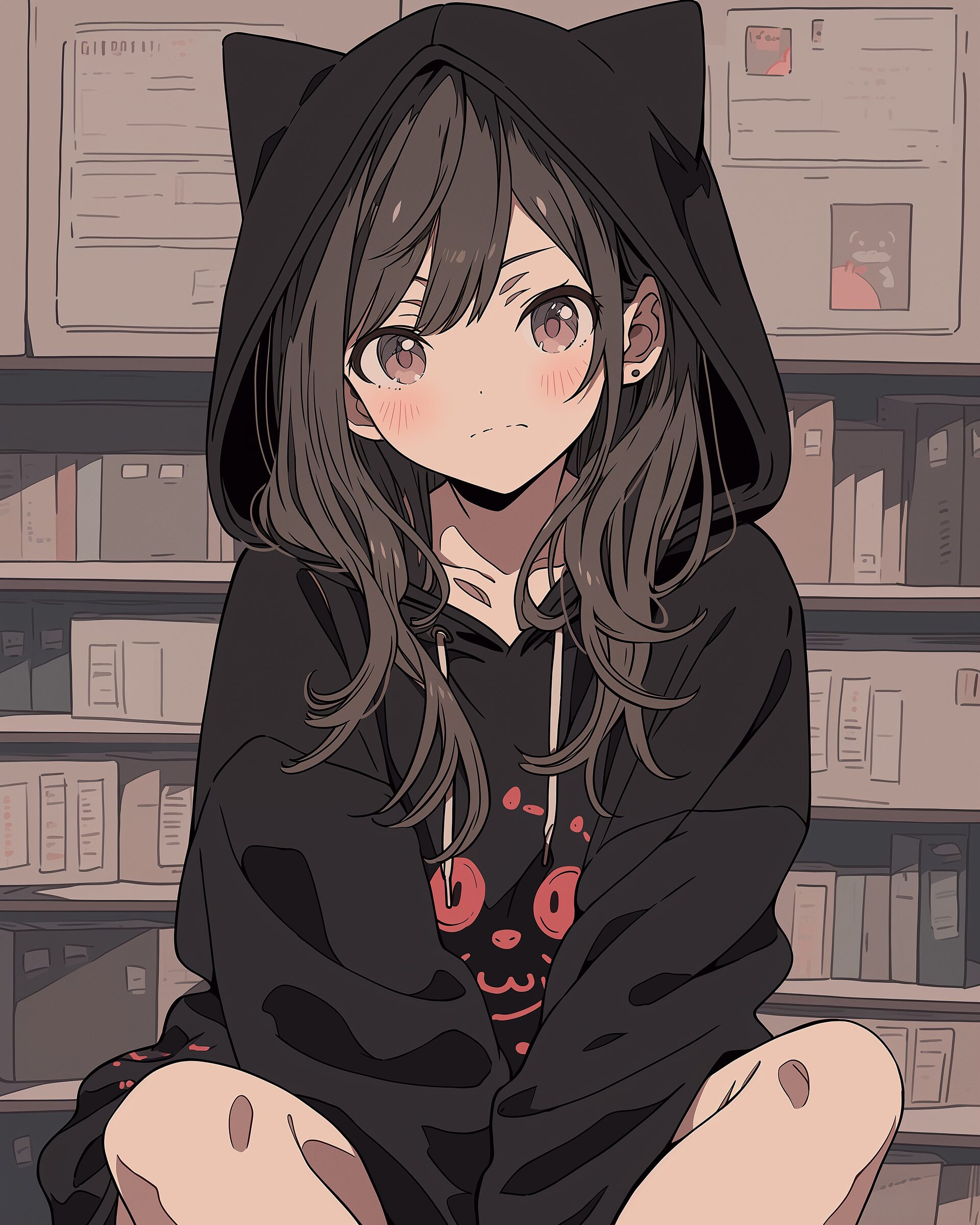猫耳ブラックパーカー女子0