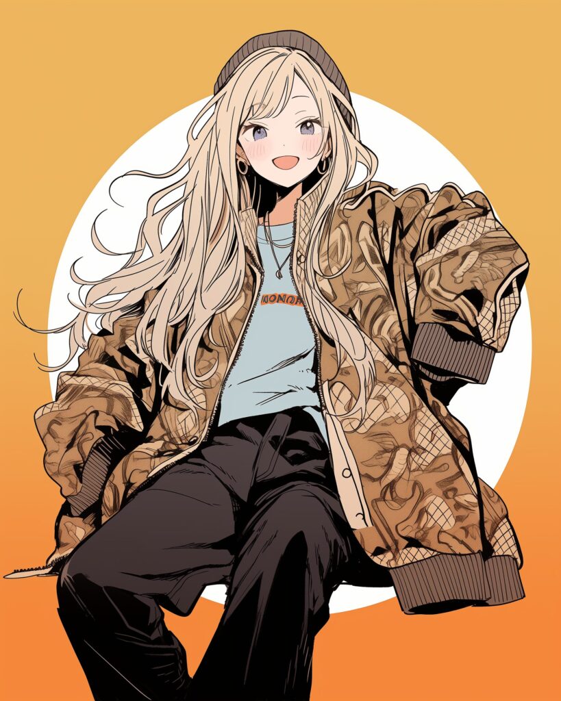 ベージュ和柄ファッション女子０