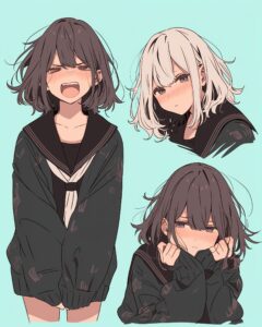 緑黒パーカー女子０