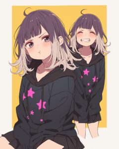 紫黒パーカー女子０