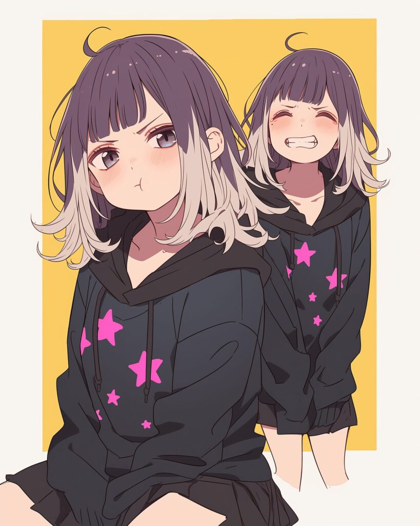 紫黒パーカー女子０