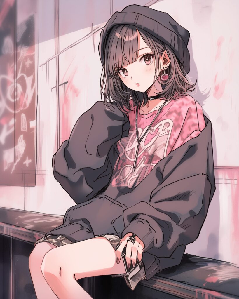 ピンクパーカー女子０