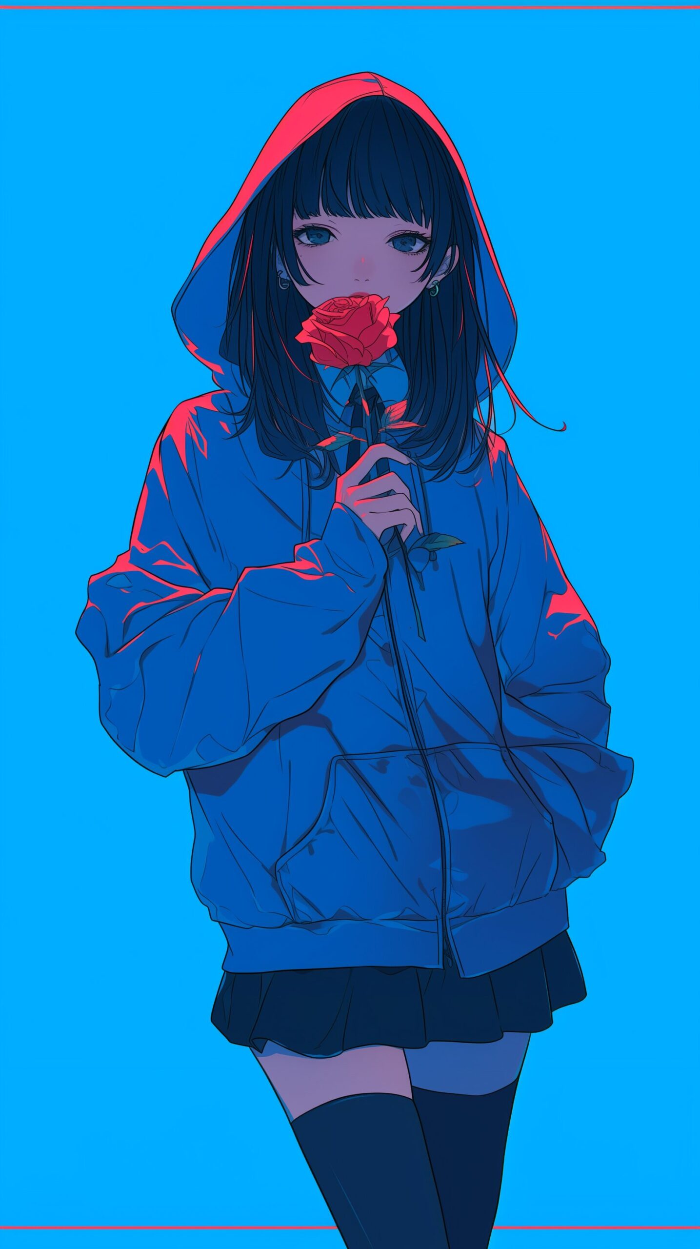 薔薇を持ったブルーパーカー女子0