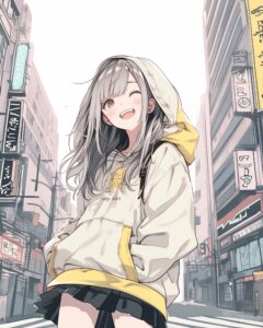 銀髪パーカー女子０
