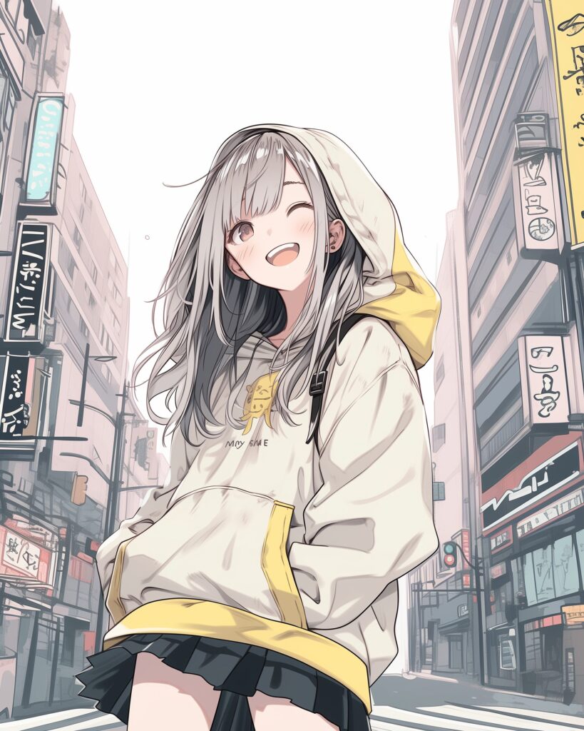 銀髪パーカー女子０