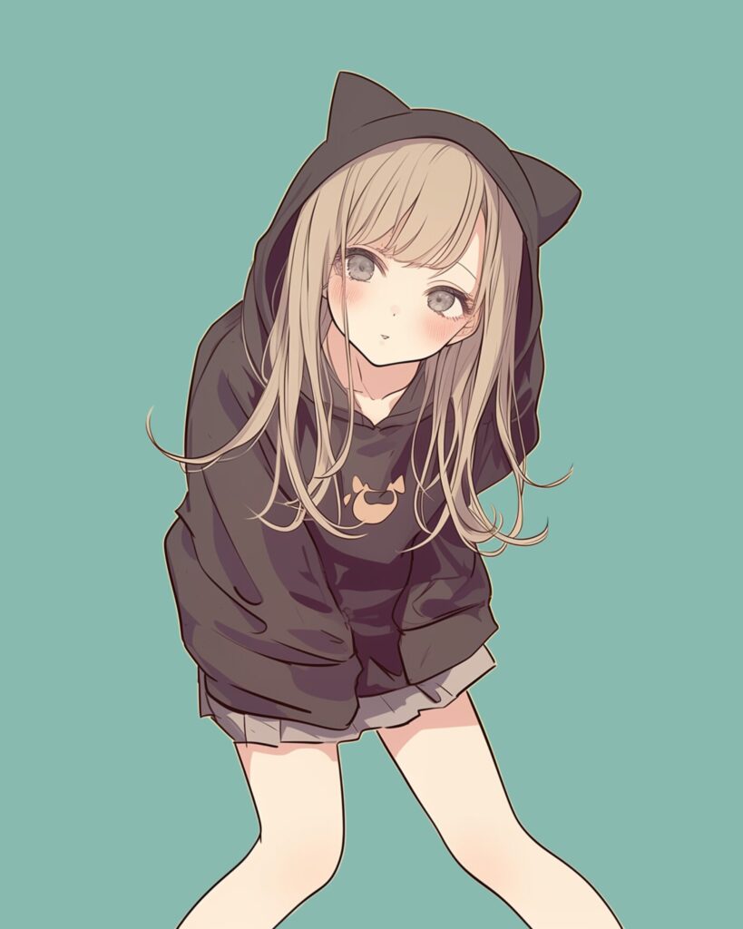 猫耳ブラックパーカー女子１