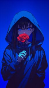薔薇を持ったブルーパーカー女子０