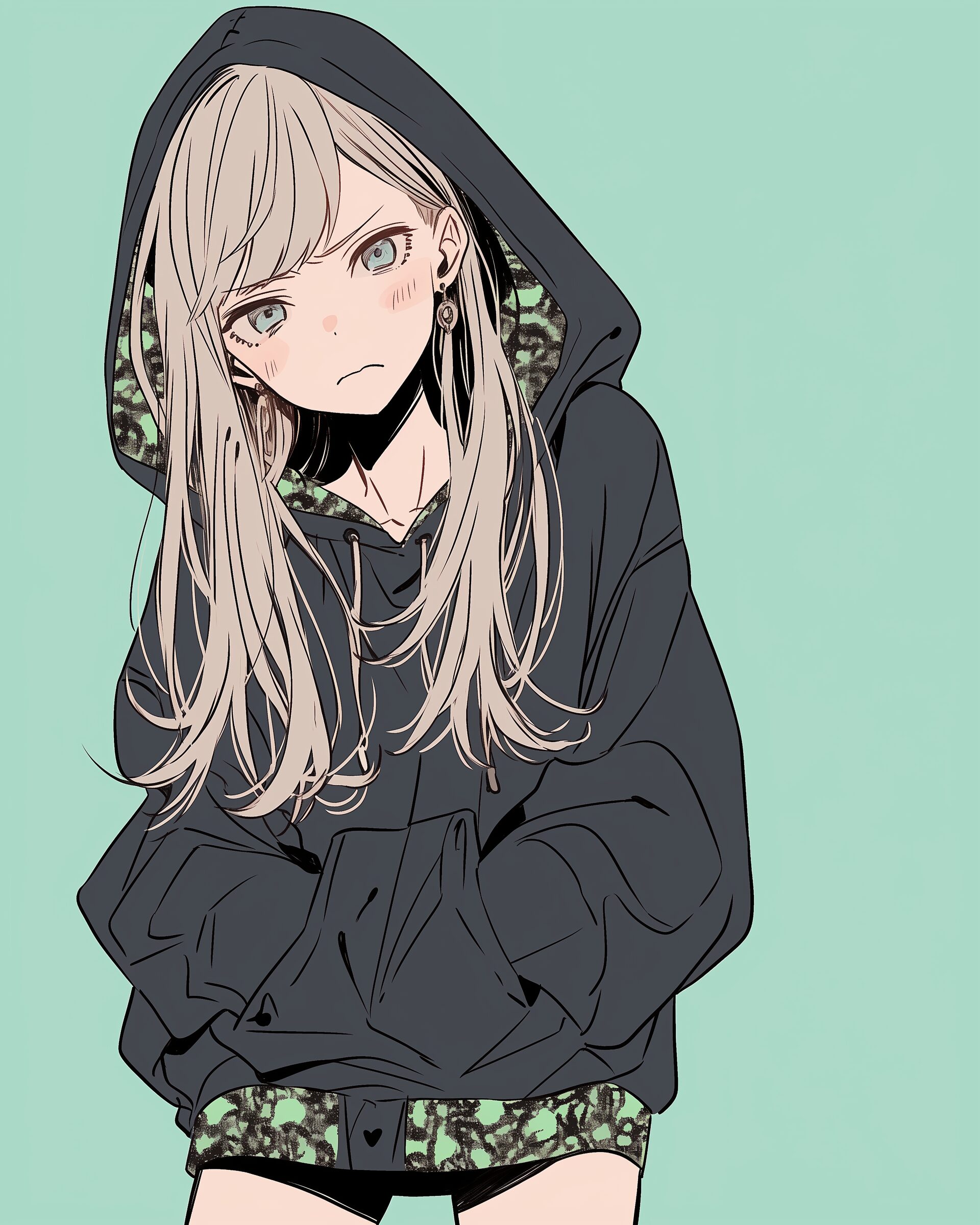 緑黒パーカー女子1