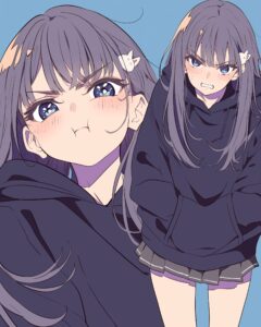 紫黒パーカー女子１
