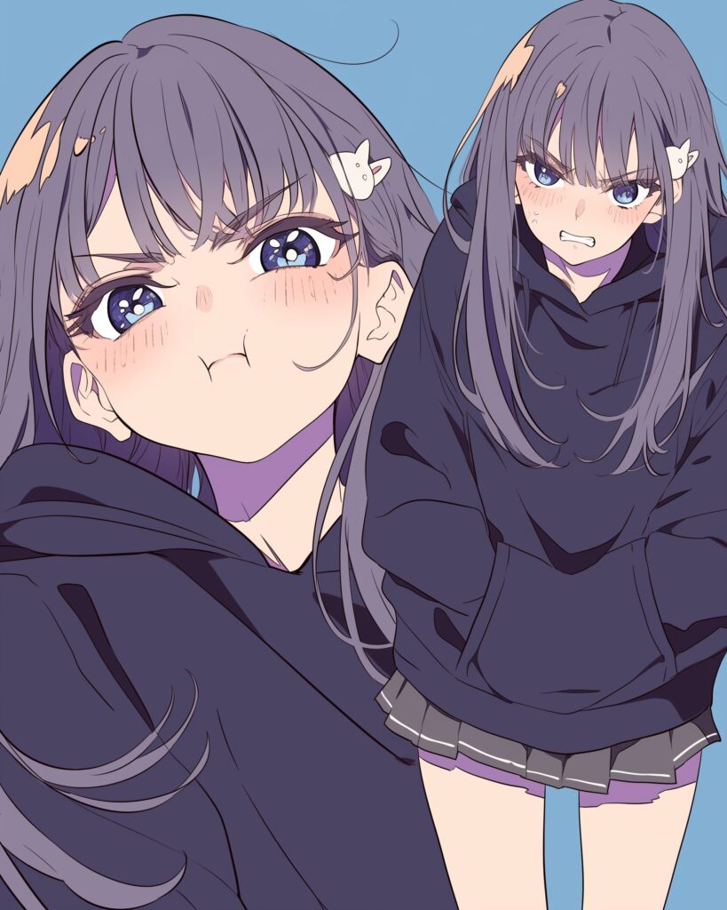紫黒パーカー女子１