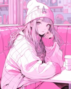 ピンクパーカー女子０