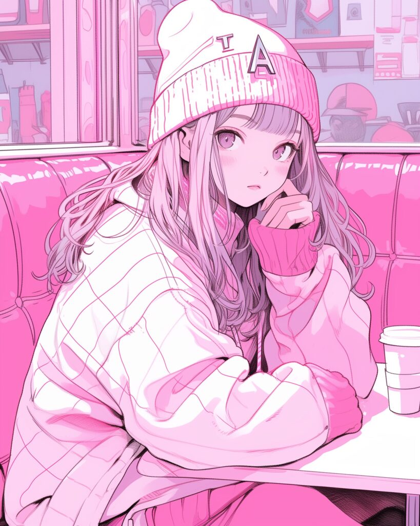 ピンクパーカー女子０