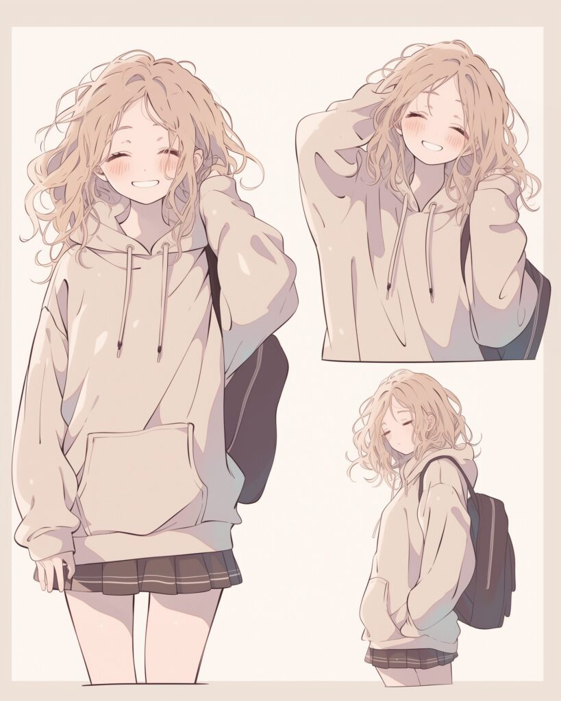 ベージュパーカー女子０