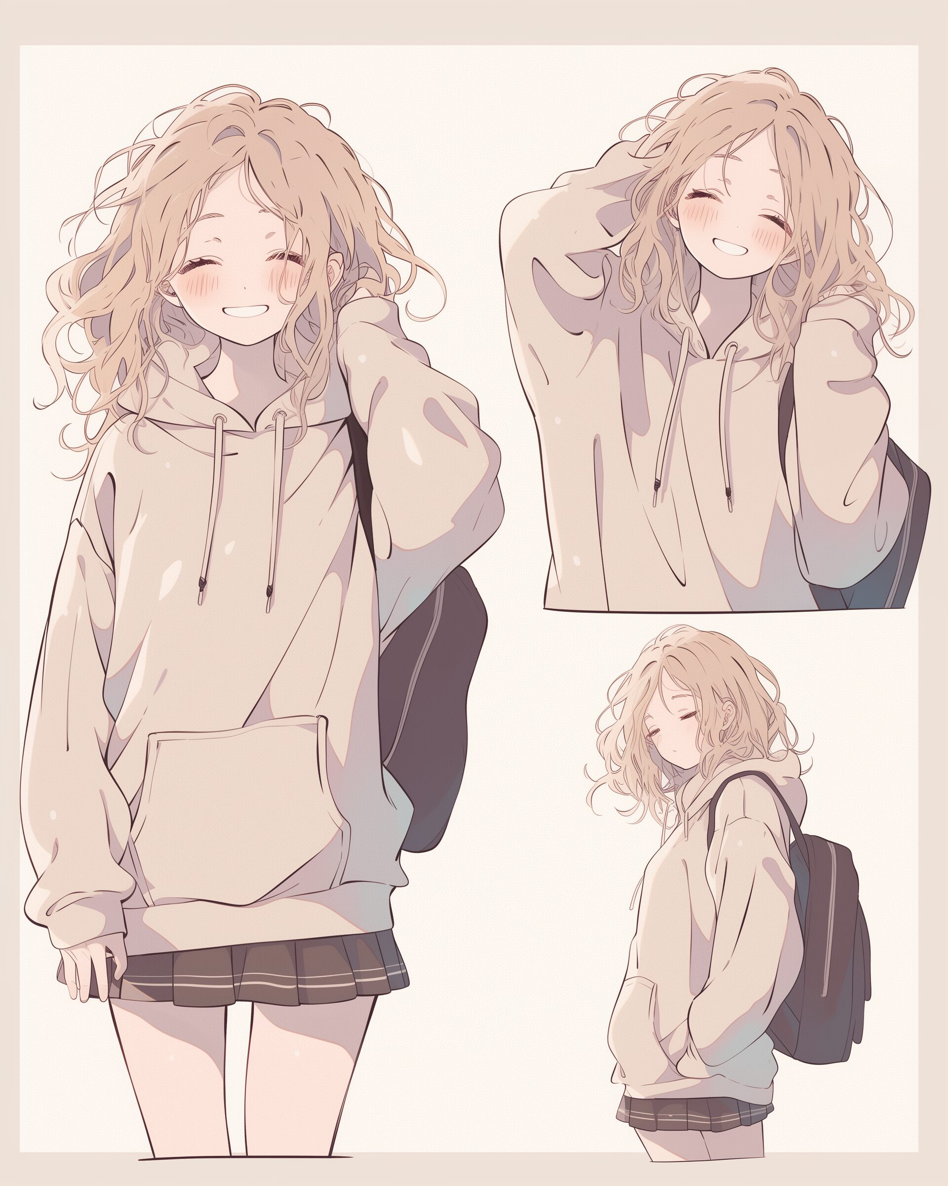 ベージュパーカー女子０