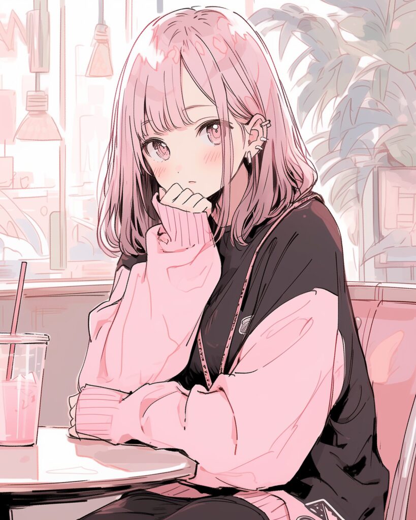 ピンクパーカー女子０