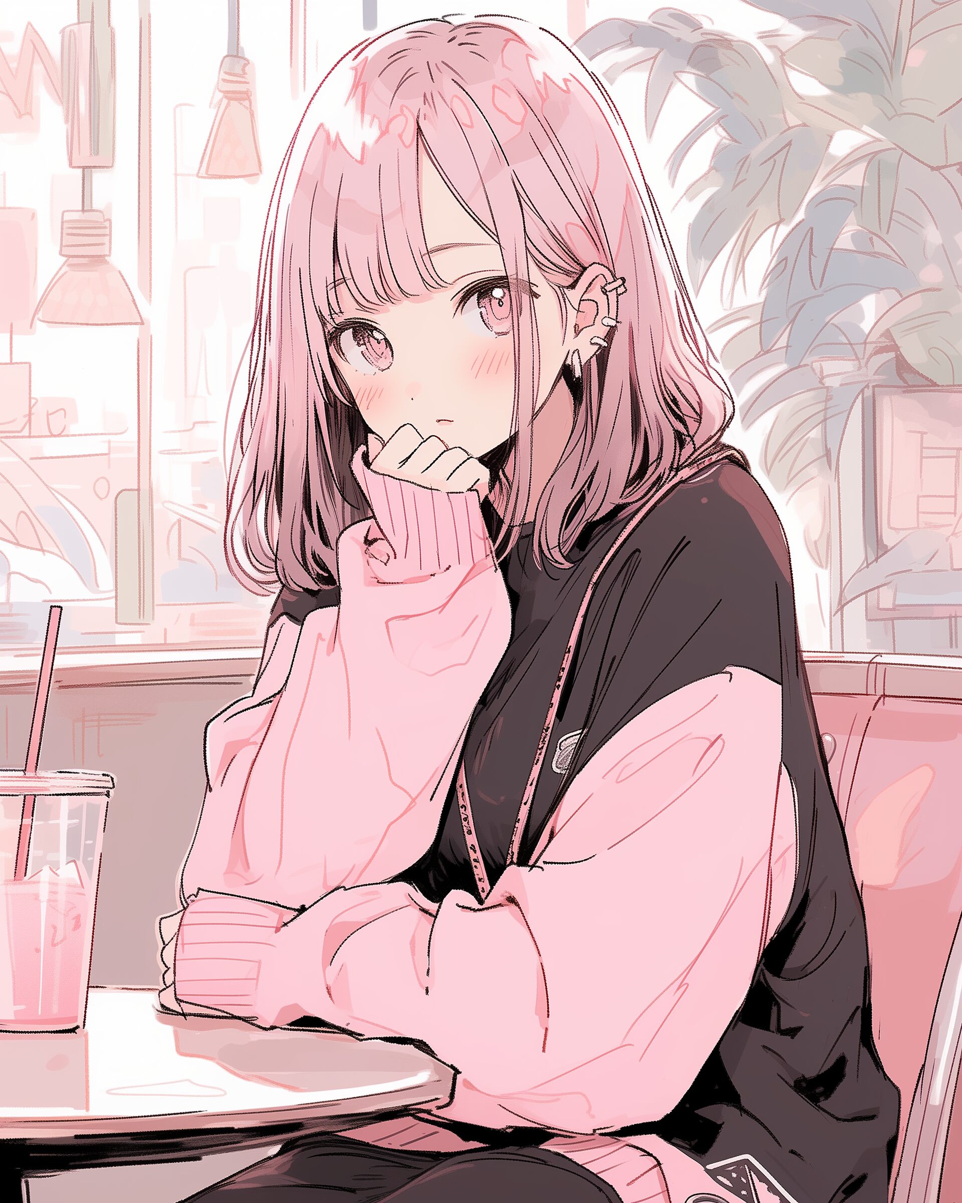 ピンクパーカー女子0