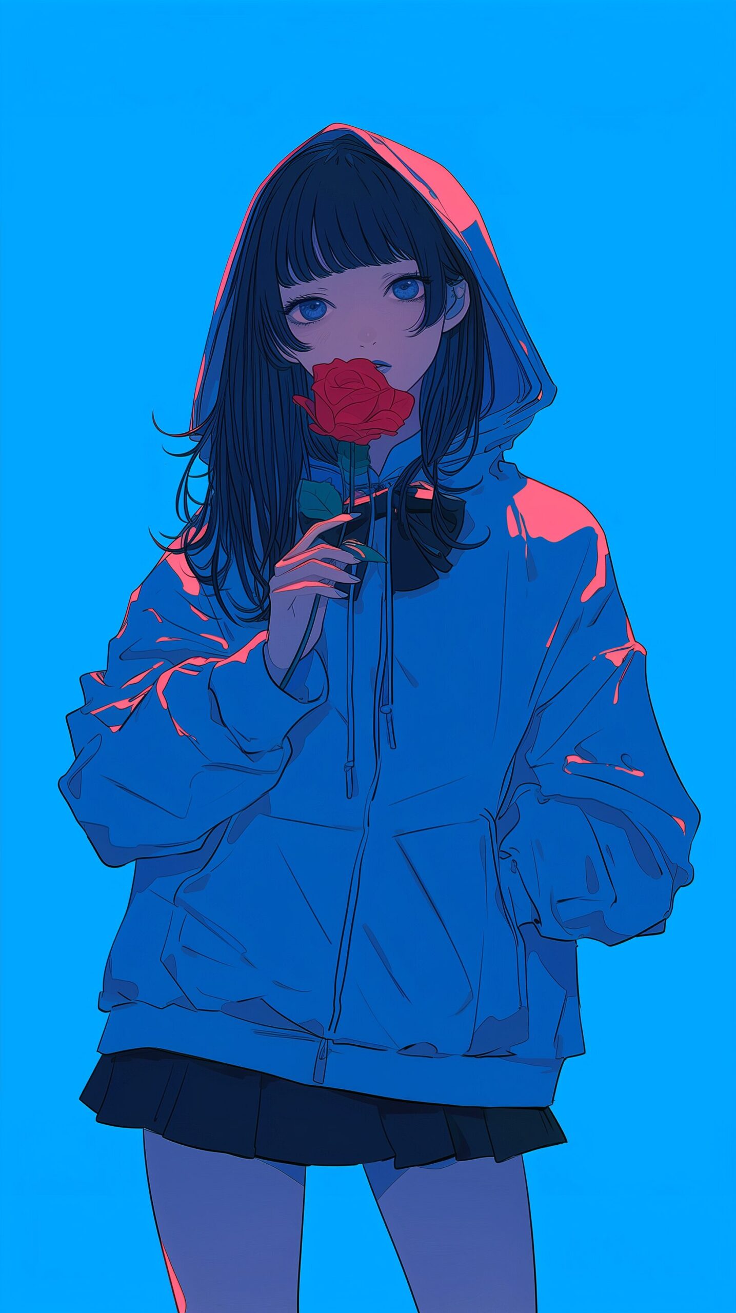薔薇を持ったブルーパーカー女子0