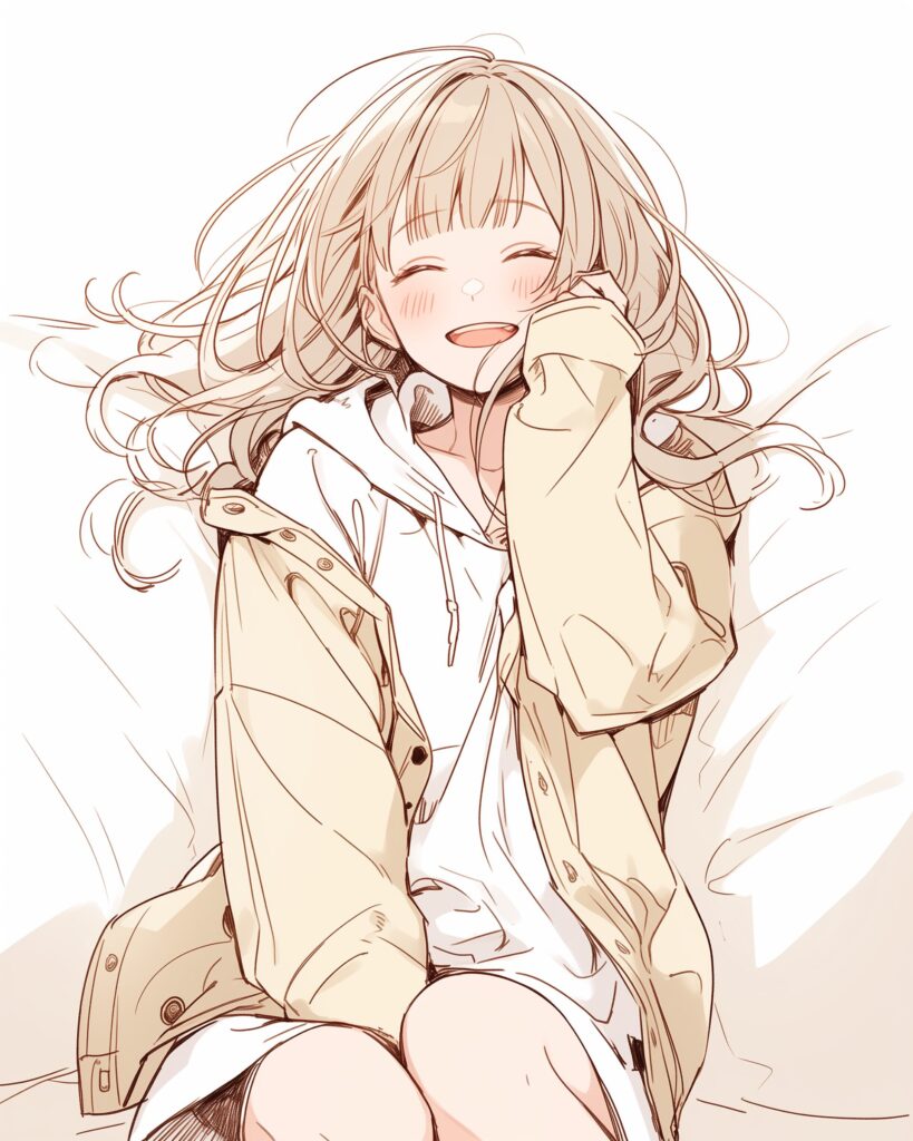 ベージュパーカー女子０