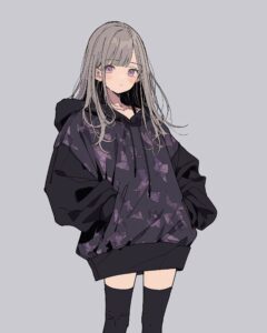 紫黒パーカー女子１