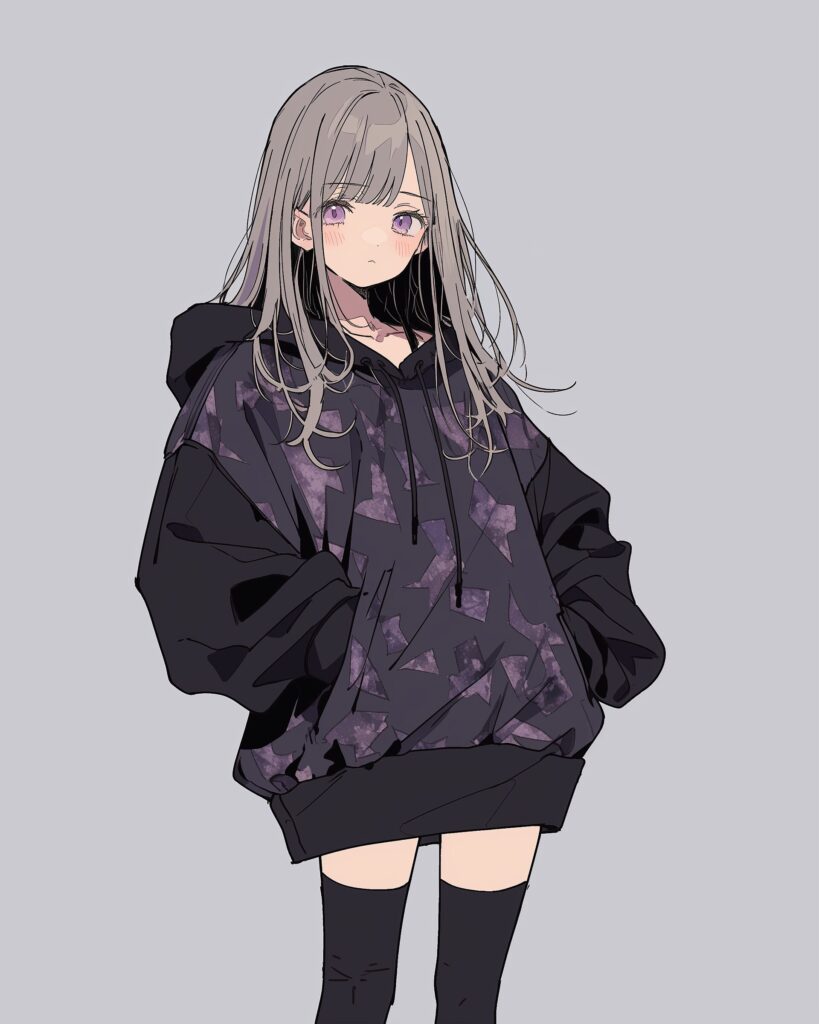 紫黒パーカー女子１