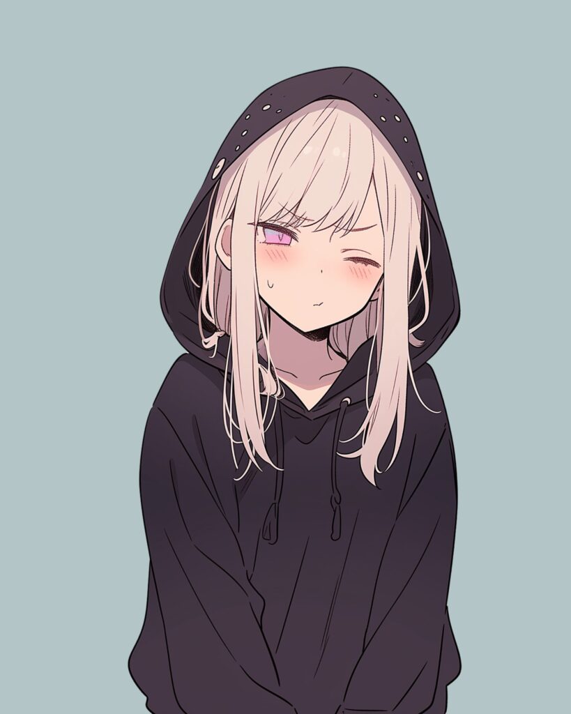 紫黒パーカー女子０