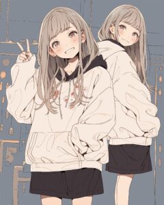 ホワイトパーカー女子０
