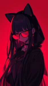 【壁紙】猫耳サングラス女子レッド０