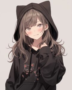 猫耳ブラックパーカー女子０