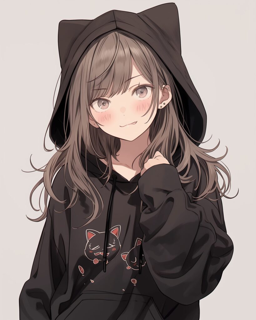猫耳ブラックパーカー女子０