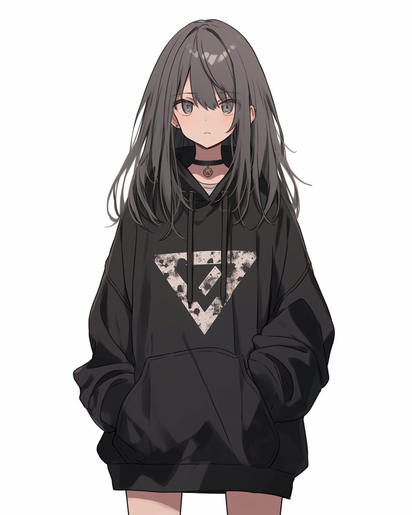 お洒落なブラックパーカー女子０