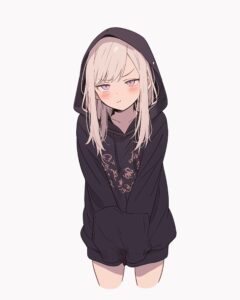 紫黒パーカー女子０