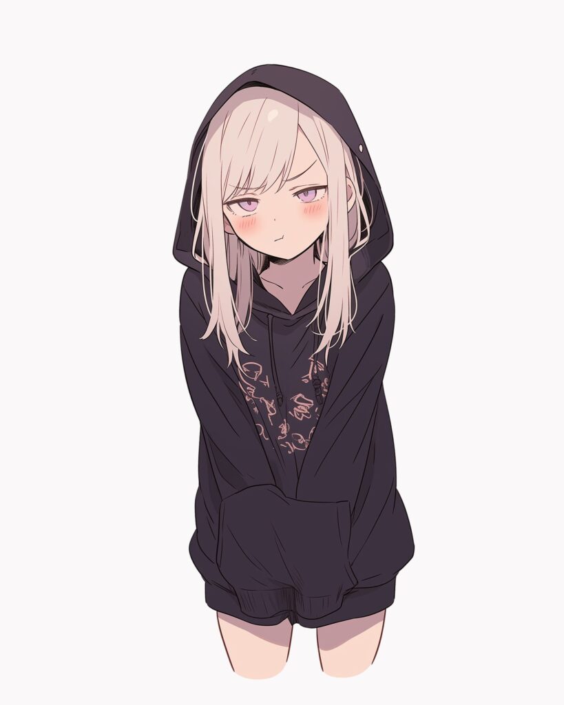 紫黒パーカー女子０